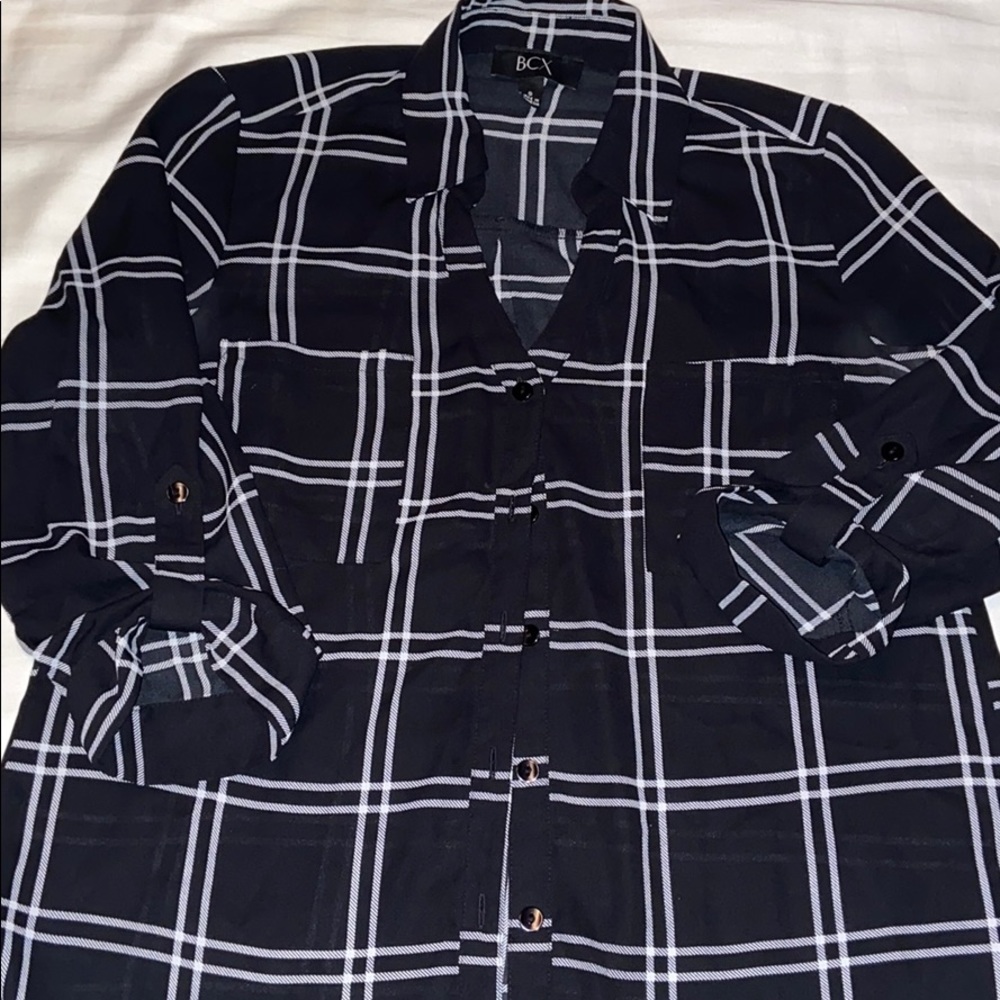 BCX Sheer Striped Button Down